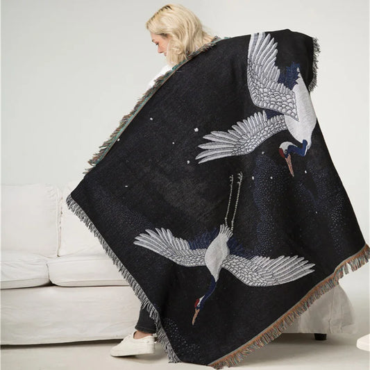 Textile City Ins Red Crowned Crane Retro Throw Blanket Ukiyo-e Auspicious Clouds Tapestry Heavy Quality Backrest Towel