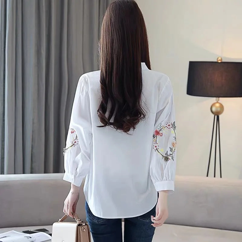 GuangdongChoice Women Embroidered Summer Polo Neck Shirt