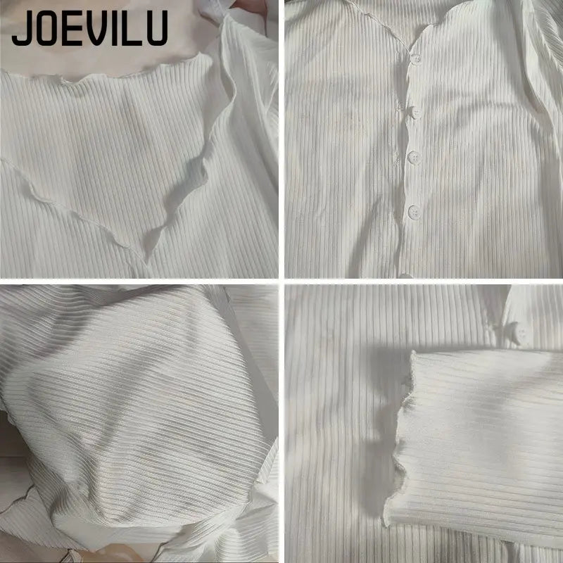 JOEVILUCN Slim Knit Shirt Crop Top Cardigan V Neck Ladies