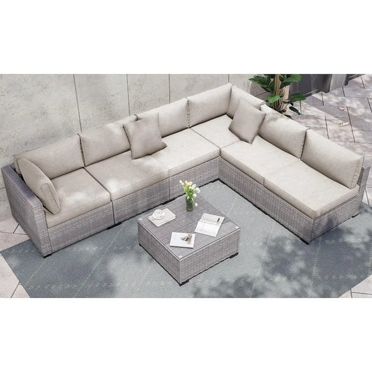 KIGOTY Patio Furniture Set 7 Pieces Outdoor Sectional Sofa All Weather PE Rattan Modular Sofa