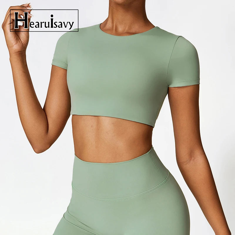 Hearuisavy Women Quick Dry Yoga Crop Top Sports Shirt