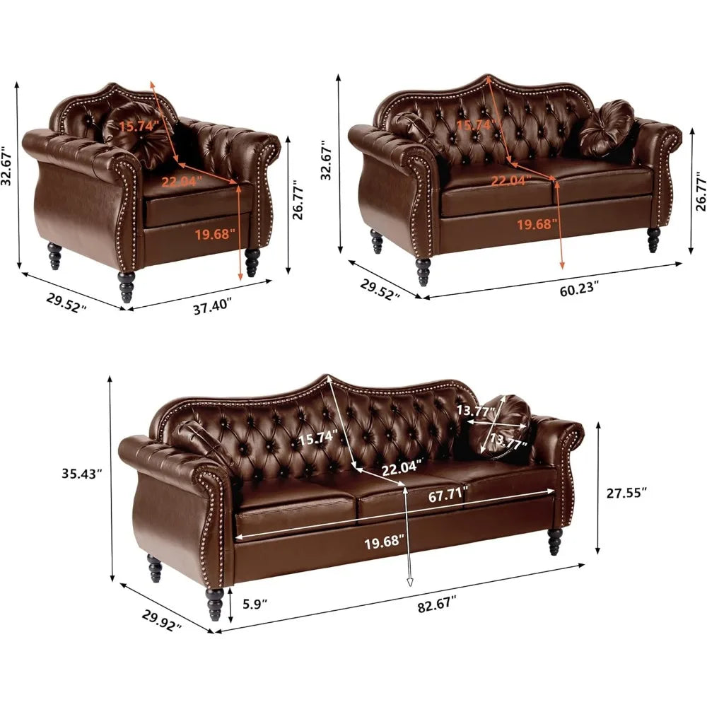 YQXH Chesterfield Inspired Midcentury Modern PU Upholstered Loveseat Premium Tufting