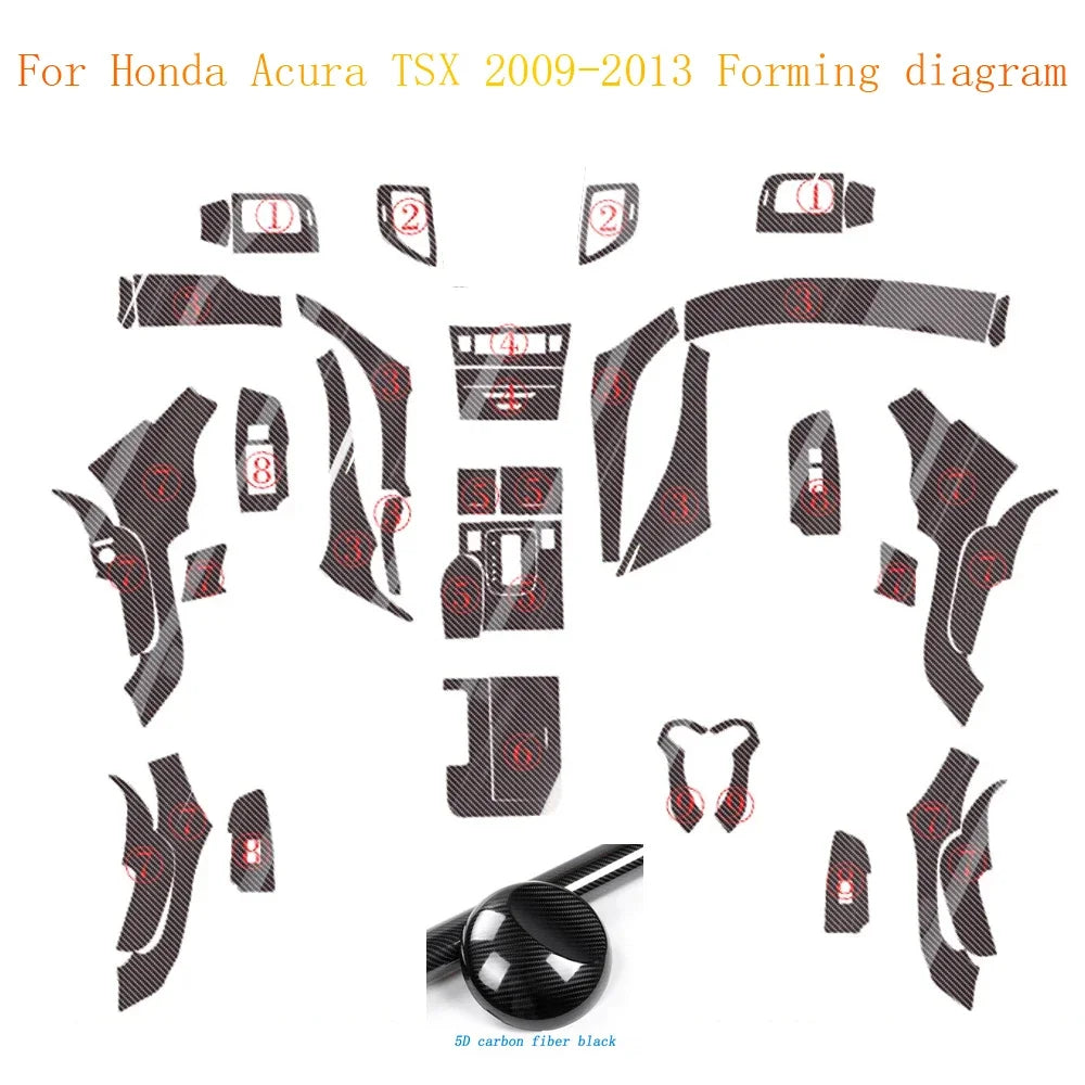 Car Styling Carbon Fiber Interior Center Console Color Change Molding Sticker Decals For Honda Acura TSX 2009 To 2013
