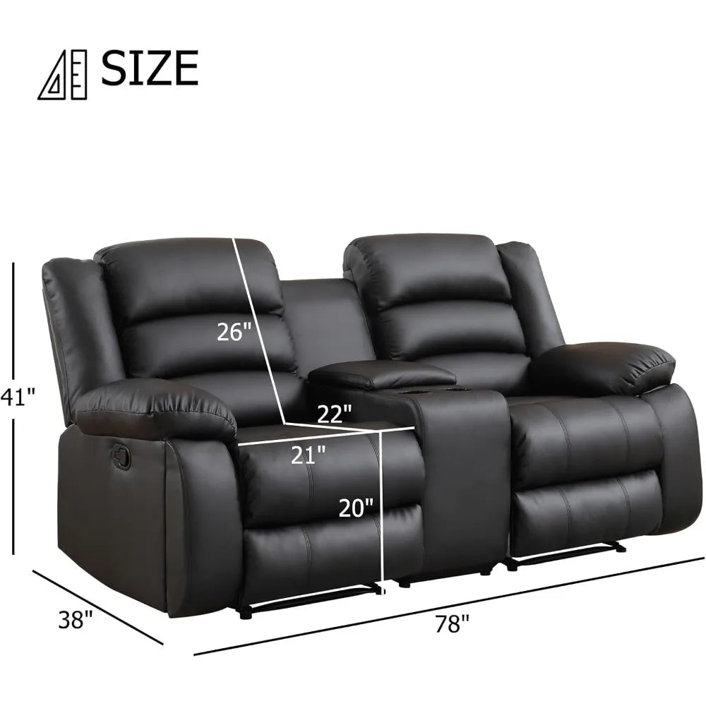 Faux Leather Manual Loveseat Recliner With Hidden Cup Holders