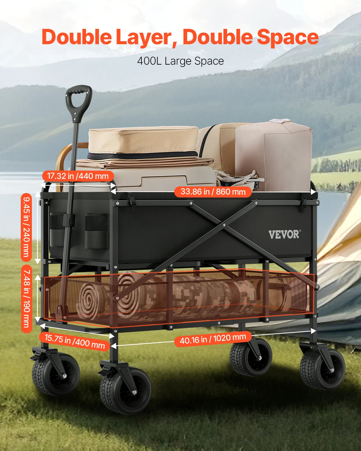 VEVOR Double Decker Collapsible Heavy Duty Garden Wagon
