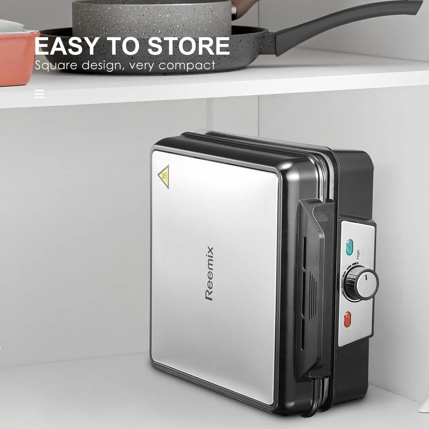 4 Slice Belgian Waffle Maker with 3 Browning Levels Nonstick Square Plates 1200 Watts Compact Design
