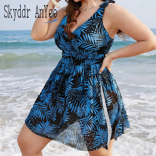 Stylish Plus Size One Piece Tankini Swim Dress for Women