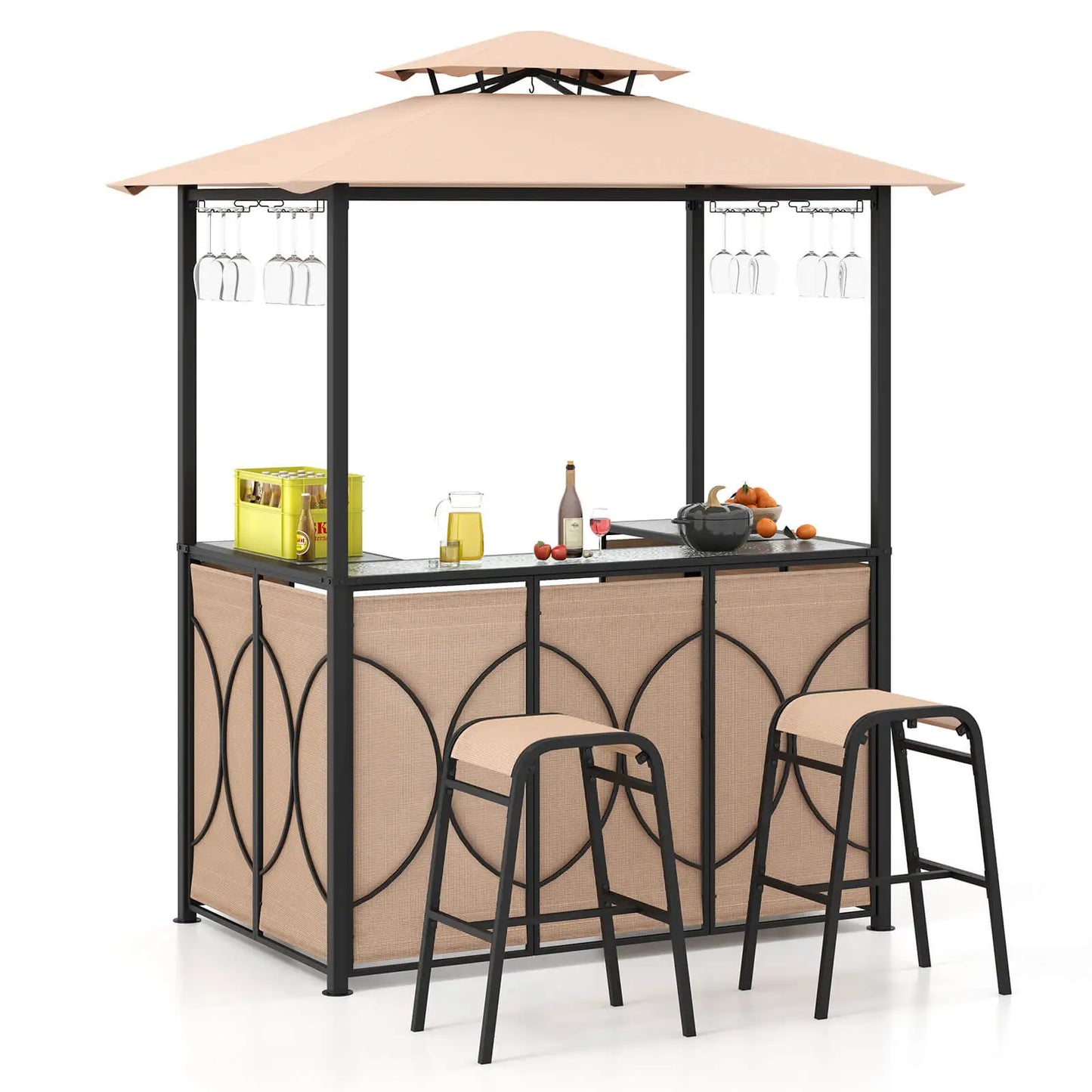 HOMASIS 3-Piece Patio Bar Set With Tempered Glass Table