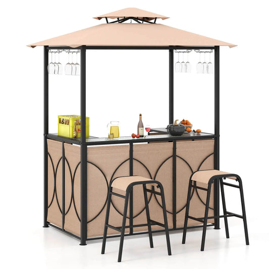 HOMASIS 3-Piece Patio Bar Set With Tempered Glass Table