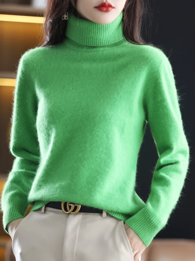 LHZSYY Mink Cashmere Turtleneck Sweater for Women Warm