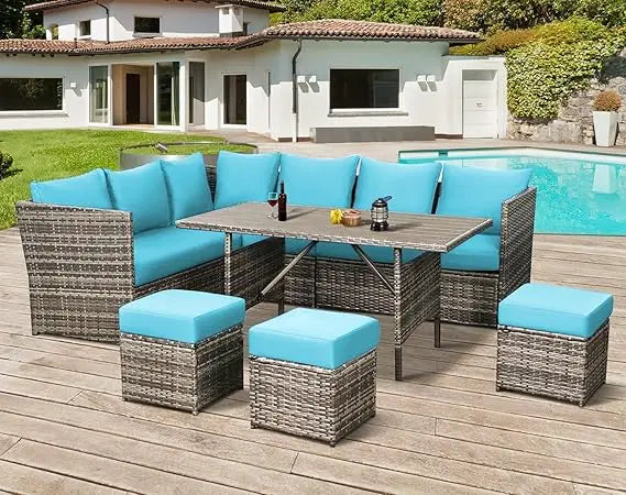 TANGXU Outdoor Patio Furniture Set With Dining Table And Chairs All Weather Wicker