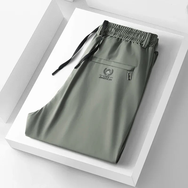 Men's Casual Ice Silk Fabric Stretch Trousers for All Seasons