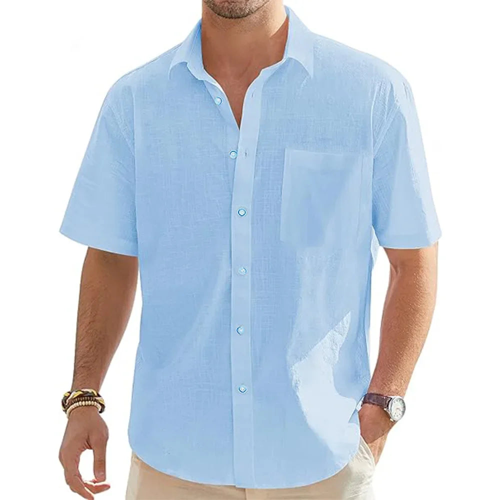 Men's Casual Cotton Linen Short Sleeve Shirts for Summer