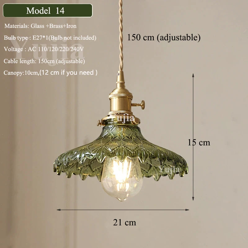 Multi Style Green Glass Pendant Light Vintage Light Fixtures Modern Chandelier Lamp for Kitchen Island