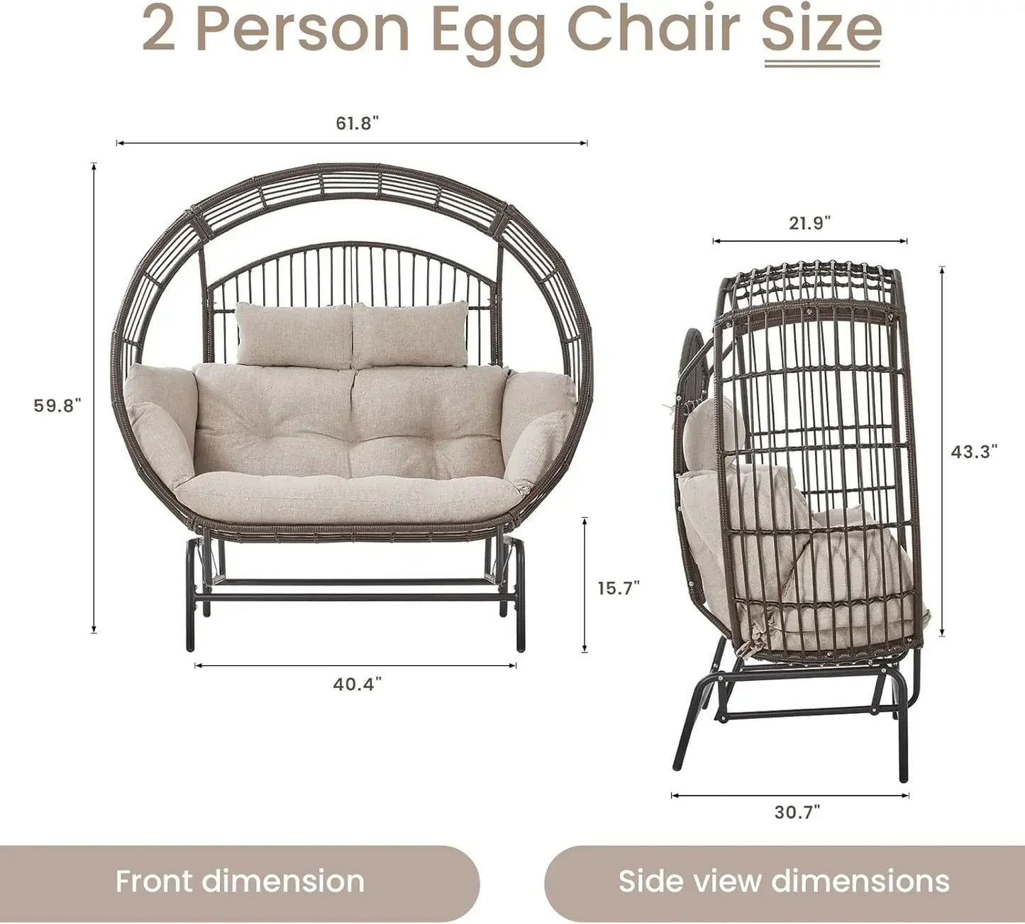 Cozy Outdoor Glider Egg Chair for Two with Thick Cushions