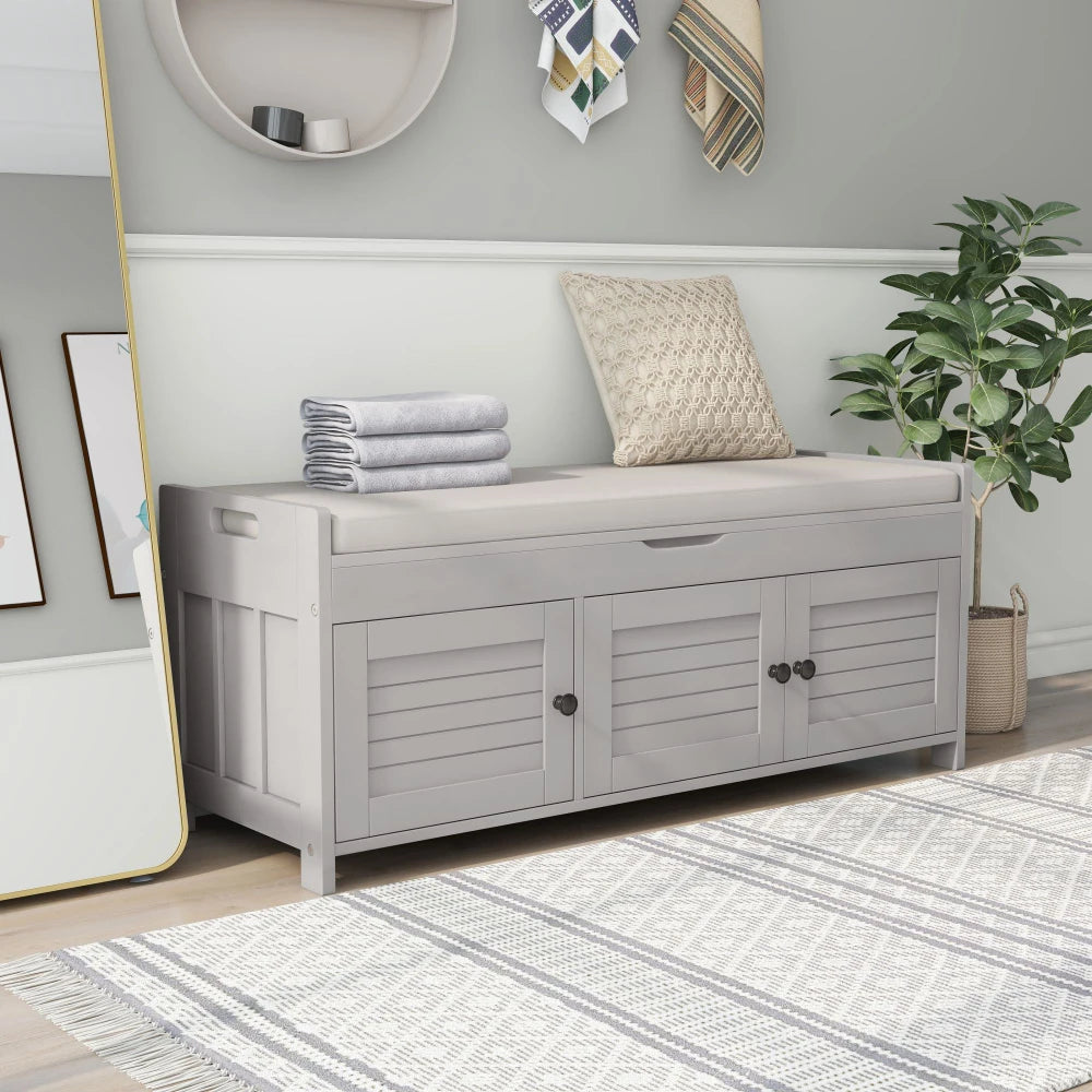 Stylish Storage Bench with Removable Cushion and Hidden Compartments