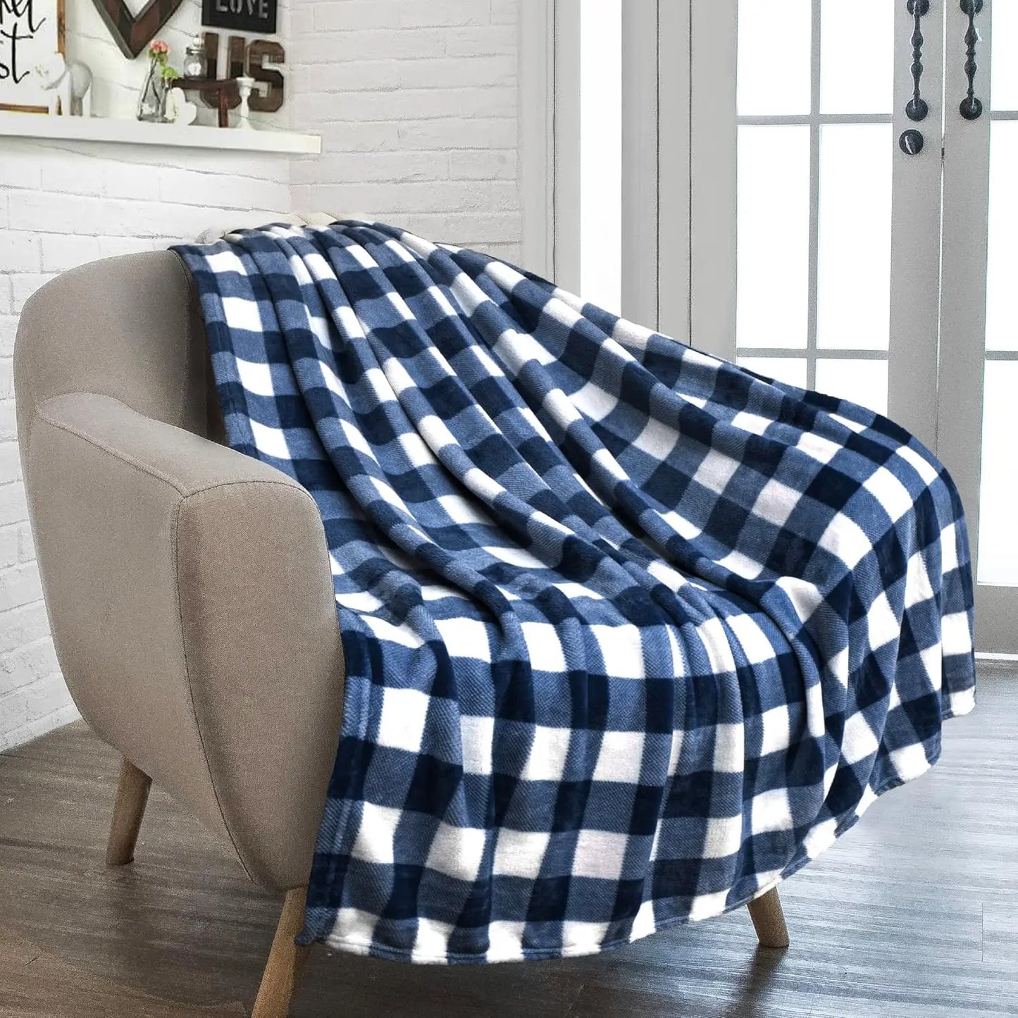 1PC Black And Red Plaid Flannel Throw Blanket Warm Soft Checkered Plaid Christmas Couch Cozy Decorative Gift
