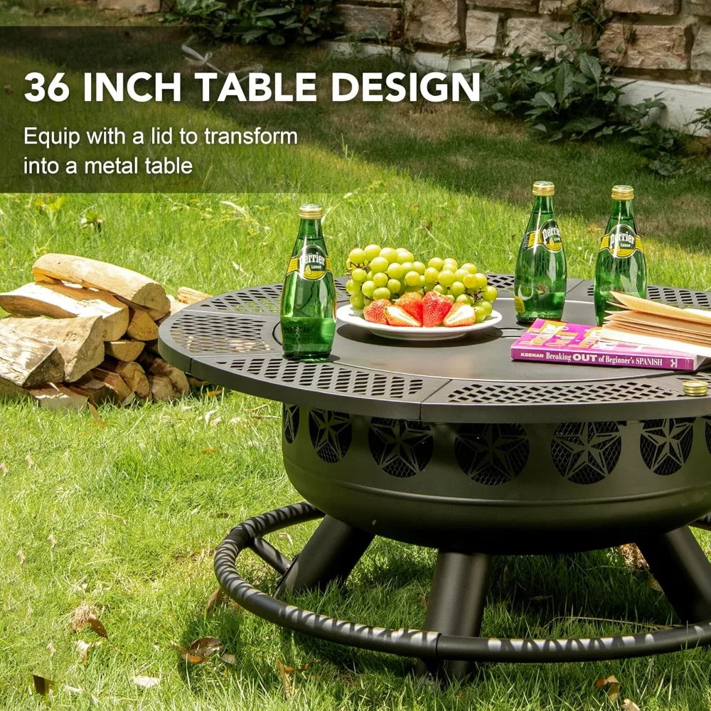 3-in-1 Outdoor Fire Pit With Cooking Grill For Backyard Fun