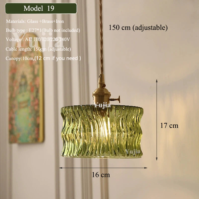 Multi Style Green Glass Pendant Light Vintage Light Fixtures Modern Chandelier Lamp for Kitchen Island
