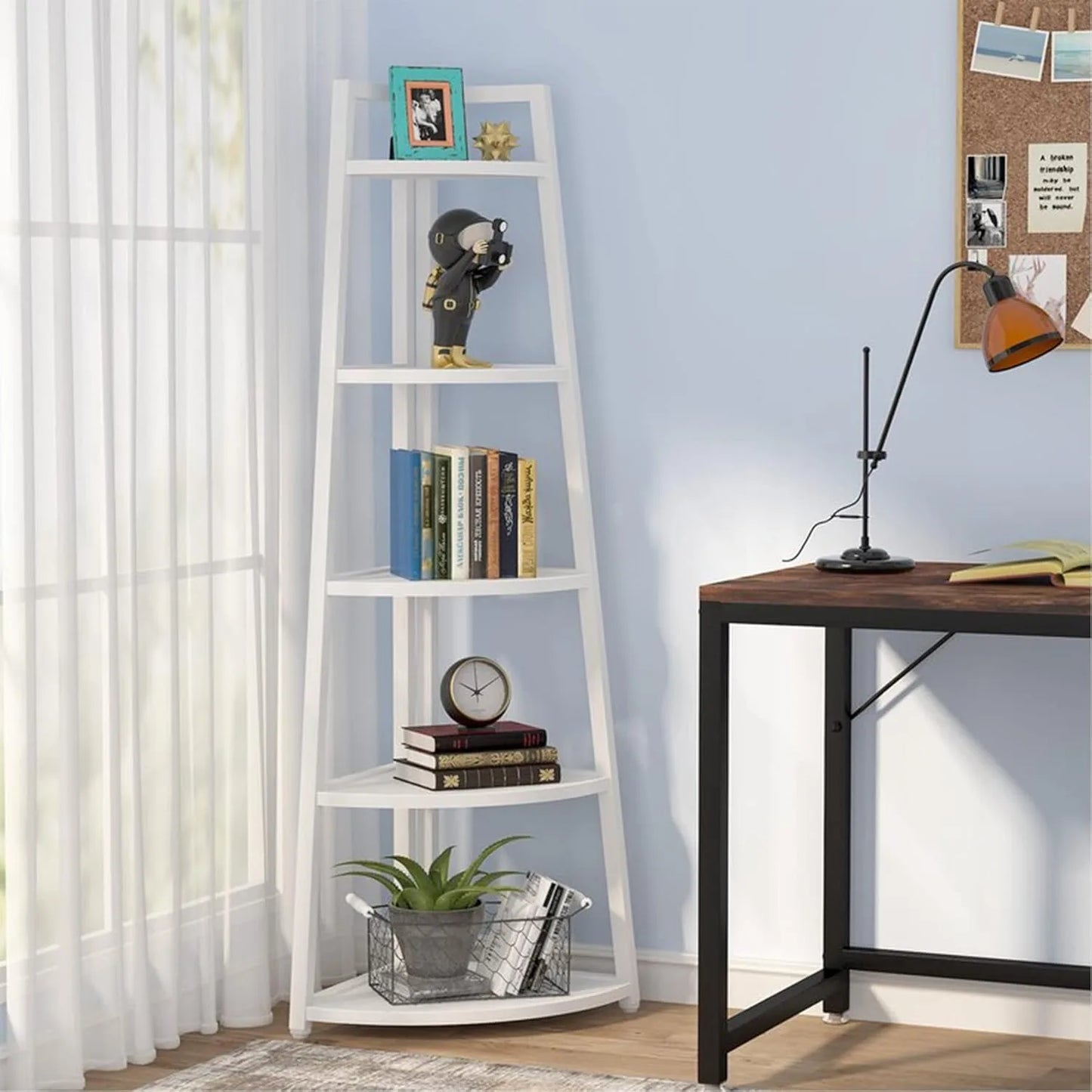 LITTLE TREE 5 Tier Corner Bookshelf And Bookcase Living Room