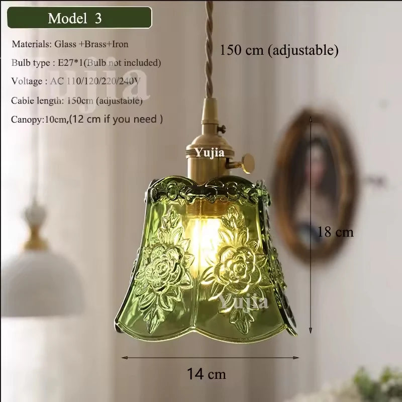 Multi Style Green Glass Pendant Light Vintage Light Fixtures Modern Chandelier Lamp for Kitchen Island