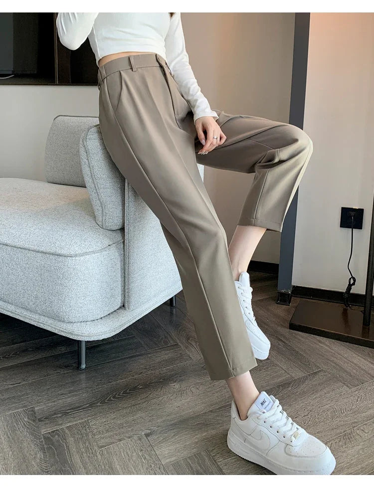 Women’s High-Waisted Casual Loose Ankle-Length Work Pants