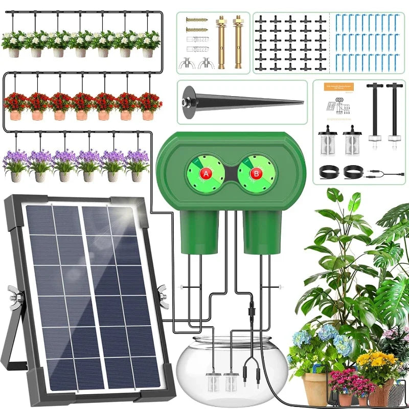 Solar Powered Automatic Drip Irrigation System DIY Watering Device Split Type Dual Pump Kit