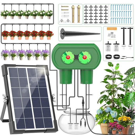 Solar Powered Automatic Drip Irrigation System DIY Watering Device Split Type Dual Pump Kit