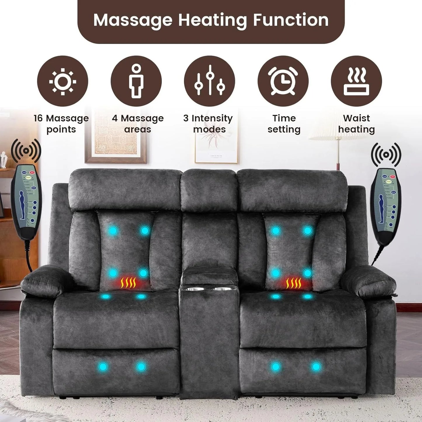 HUANZHUANG Power Reclining Loveseat With Massage And Heat