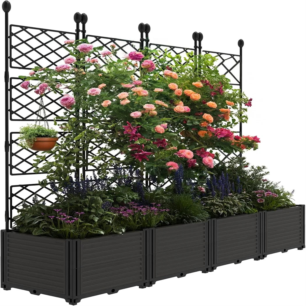 HiMISS Plastic Plant Box With Metal Trellis Bed Outdoor