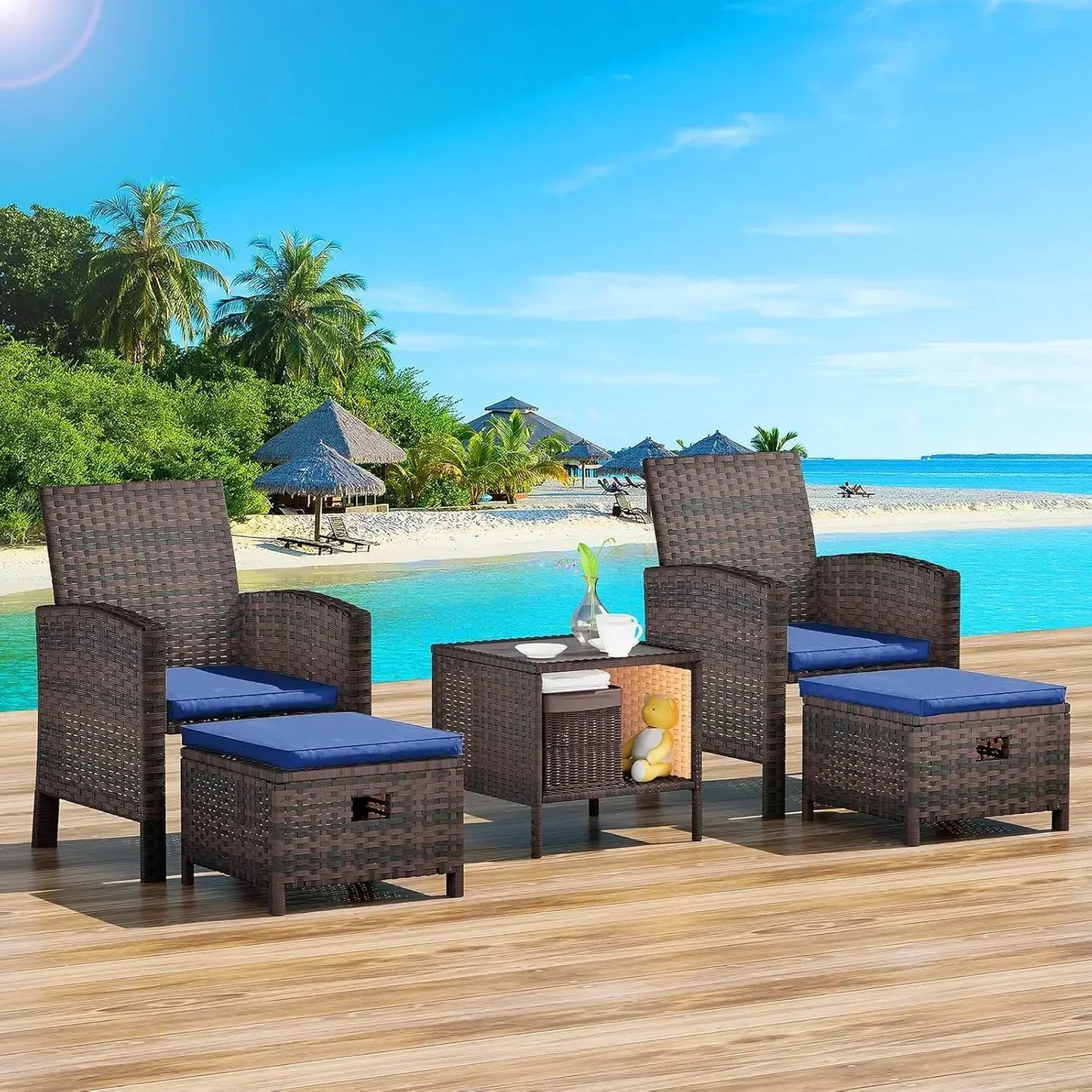 General 5 Piece Patio Conversation Set PE Wicker Furniture