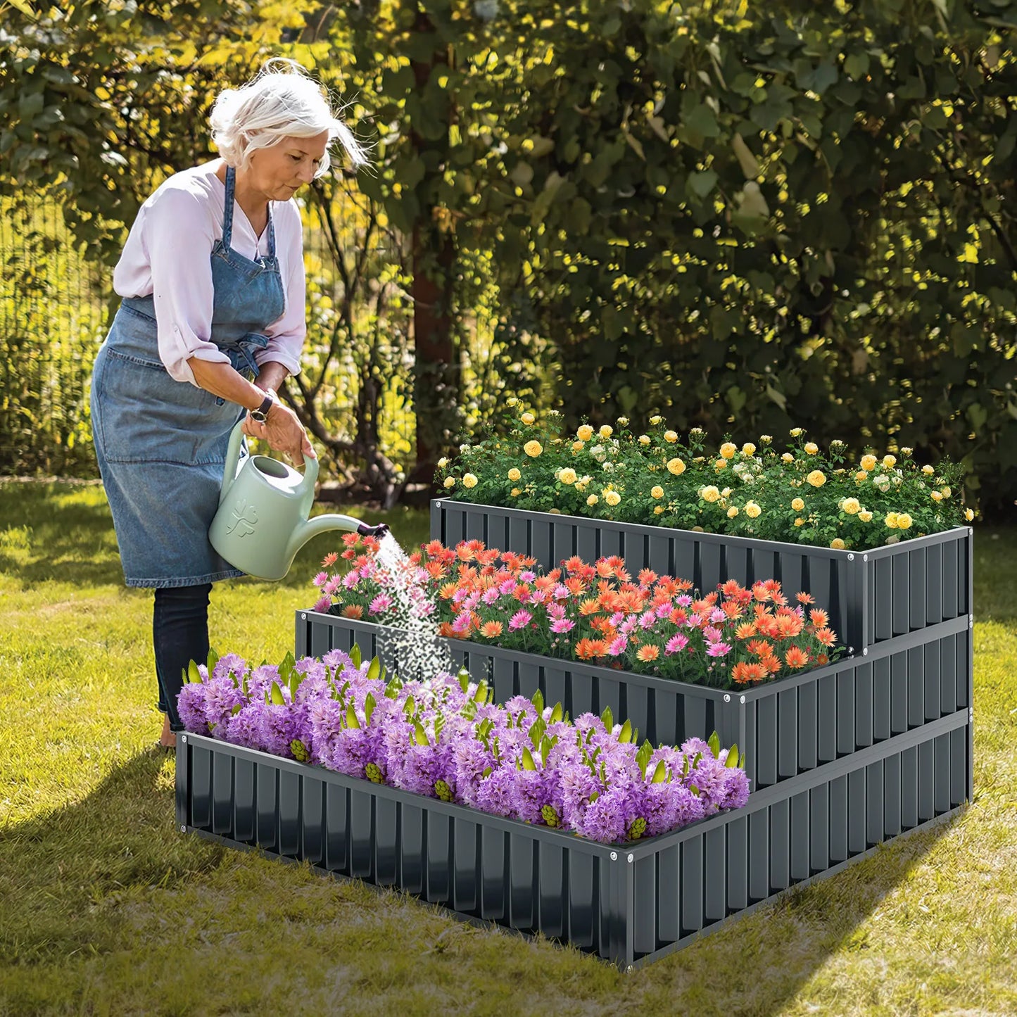 Three Tier Metal Raised Garden Bed Planter Box