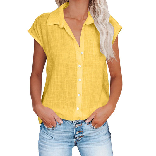 Hallolilla Summer Cotton Linen Shirt Women Casual Loose Tee
