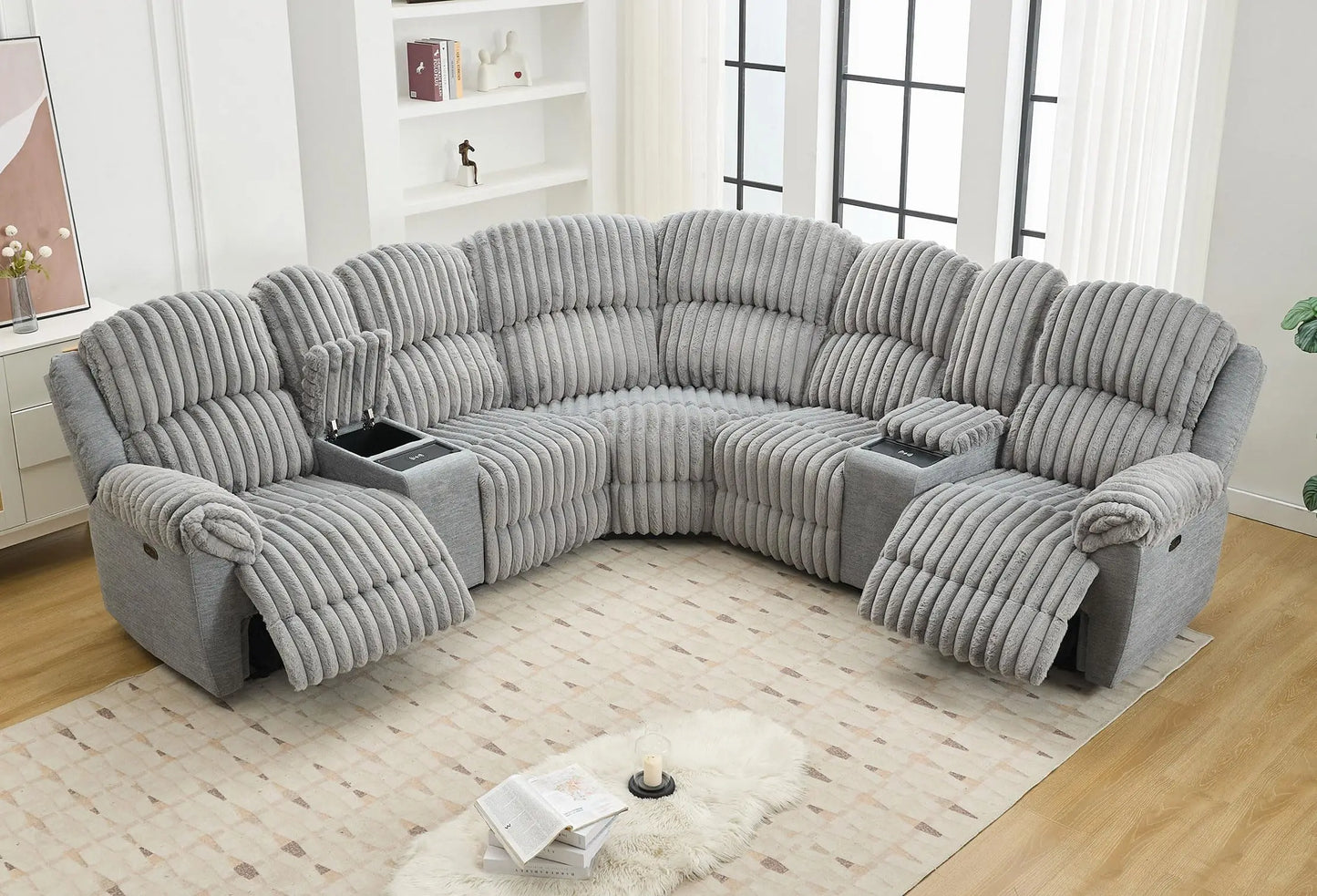 TODRANICN Power Reclining L Shaped Fuzzy Rabbit Plush Sofa