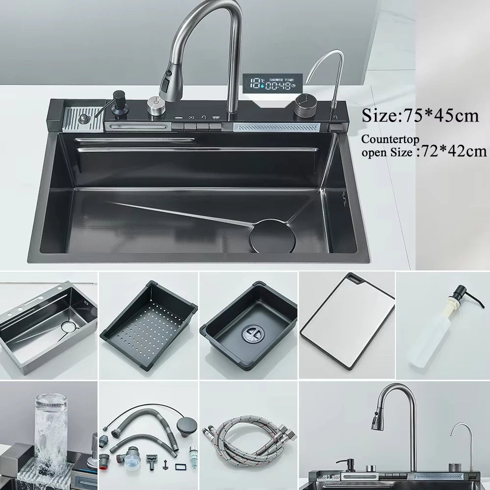 MYQualife 304 Stainless Steel Waterfall Kitchen Sink Faucet