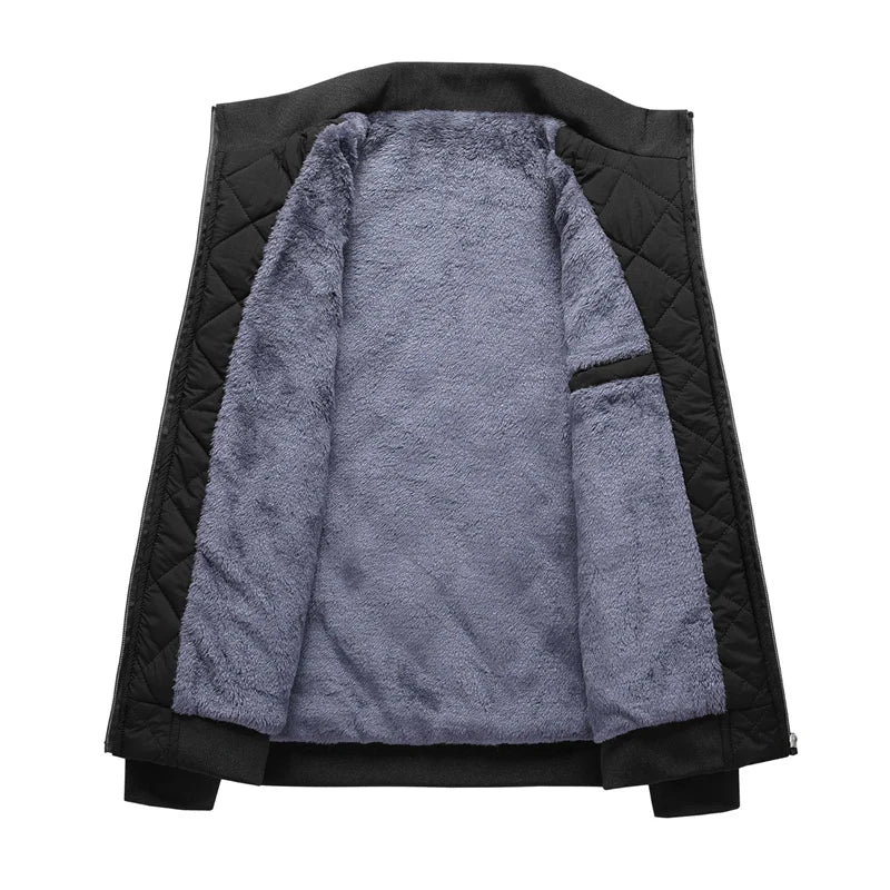 DEE MOONLYCN Diamond Pattern Fleece Lined Bomber Jacket For Men