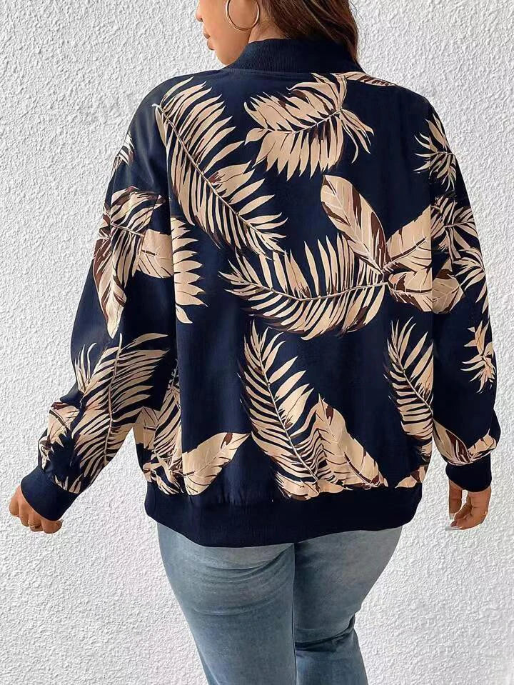 Plus Size Women's Printed Zip Jacket for Stylish Comfort