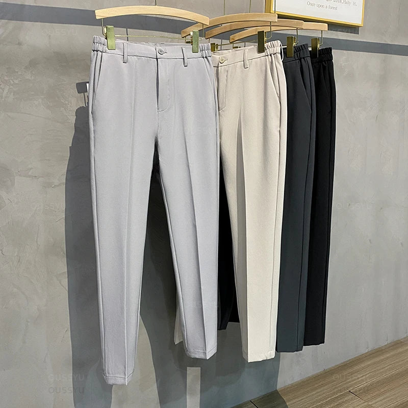 Men's Casual Slim Fit Elastic Waist Trousers for Everyday Wear