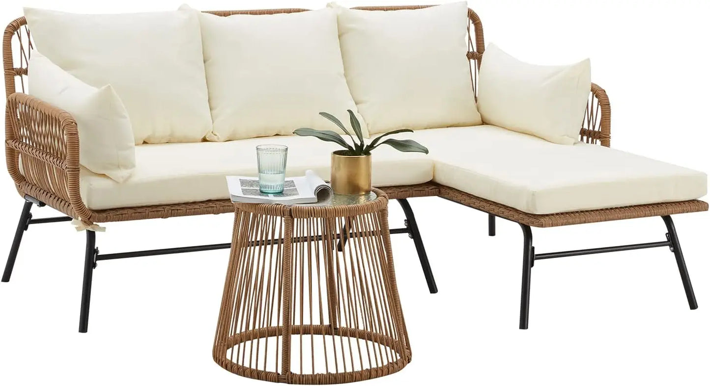 L-Shaped Outdoor Patio Conversation Set with Thick Cushions