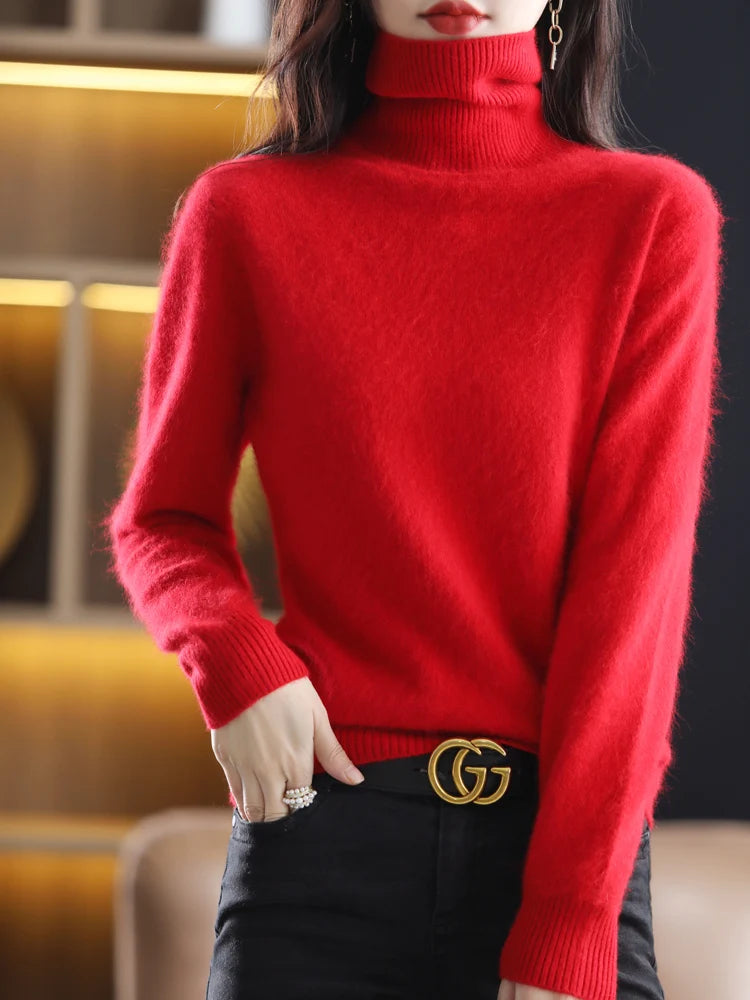 LHZSYY Mink Cashmere Turtleneck Sweater for Women Warm