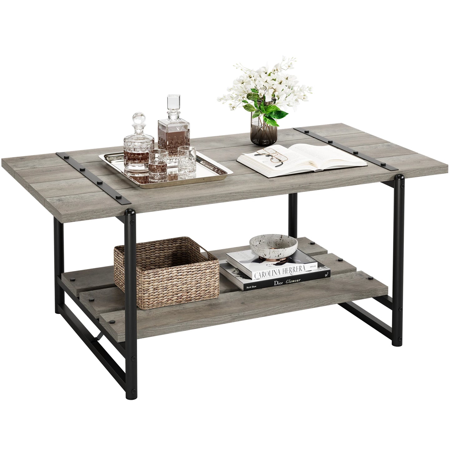 Rustic Wood Coffee Table with Storage for Living Room