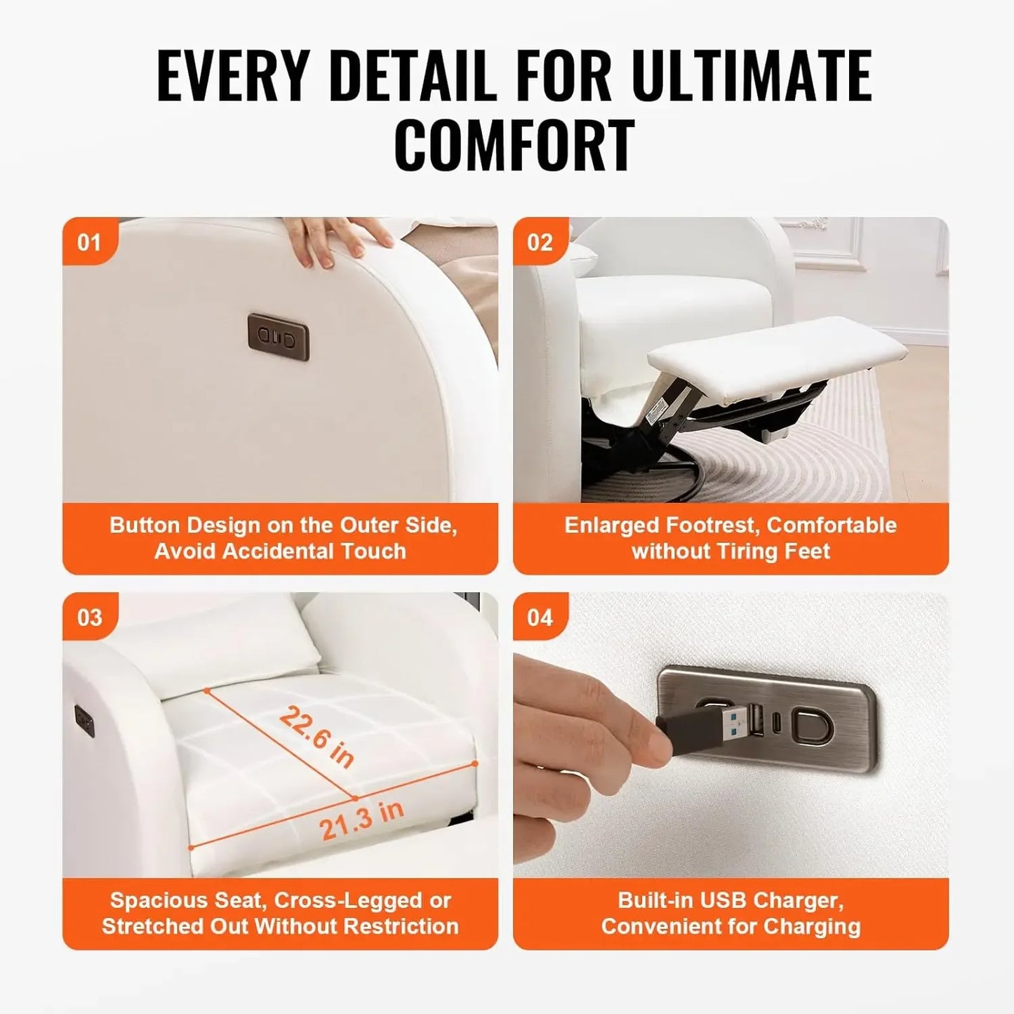 Power Recliner Swivel Glider Chair with USB Charging Port
