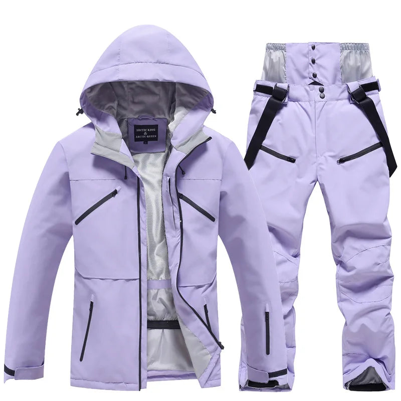 Arctic Queen Women's Ski Suit Hooded Waterproof Windproof Jacket Pants