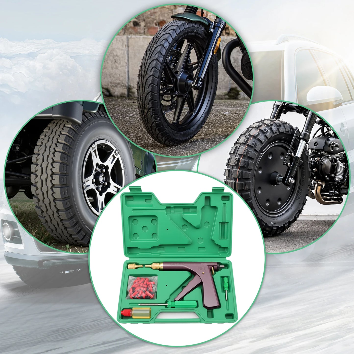 Tubeless Tire Repair Kit For Auto Motorcycle Car Puncture Plug Vacuum Gun