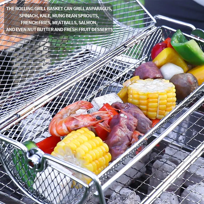 Stainless Steel BBQ Grill Rotisserie Basket for Perfect Roasting
