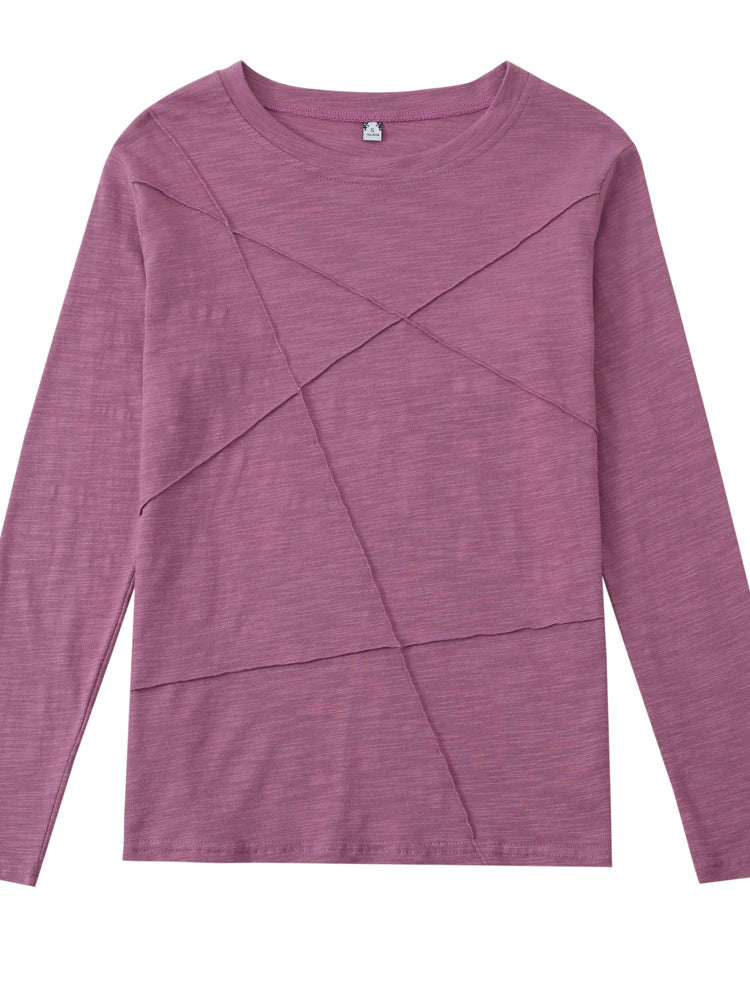 Elegant Loose Bamboo Cotton Long Sleeve Women T-Shirt