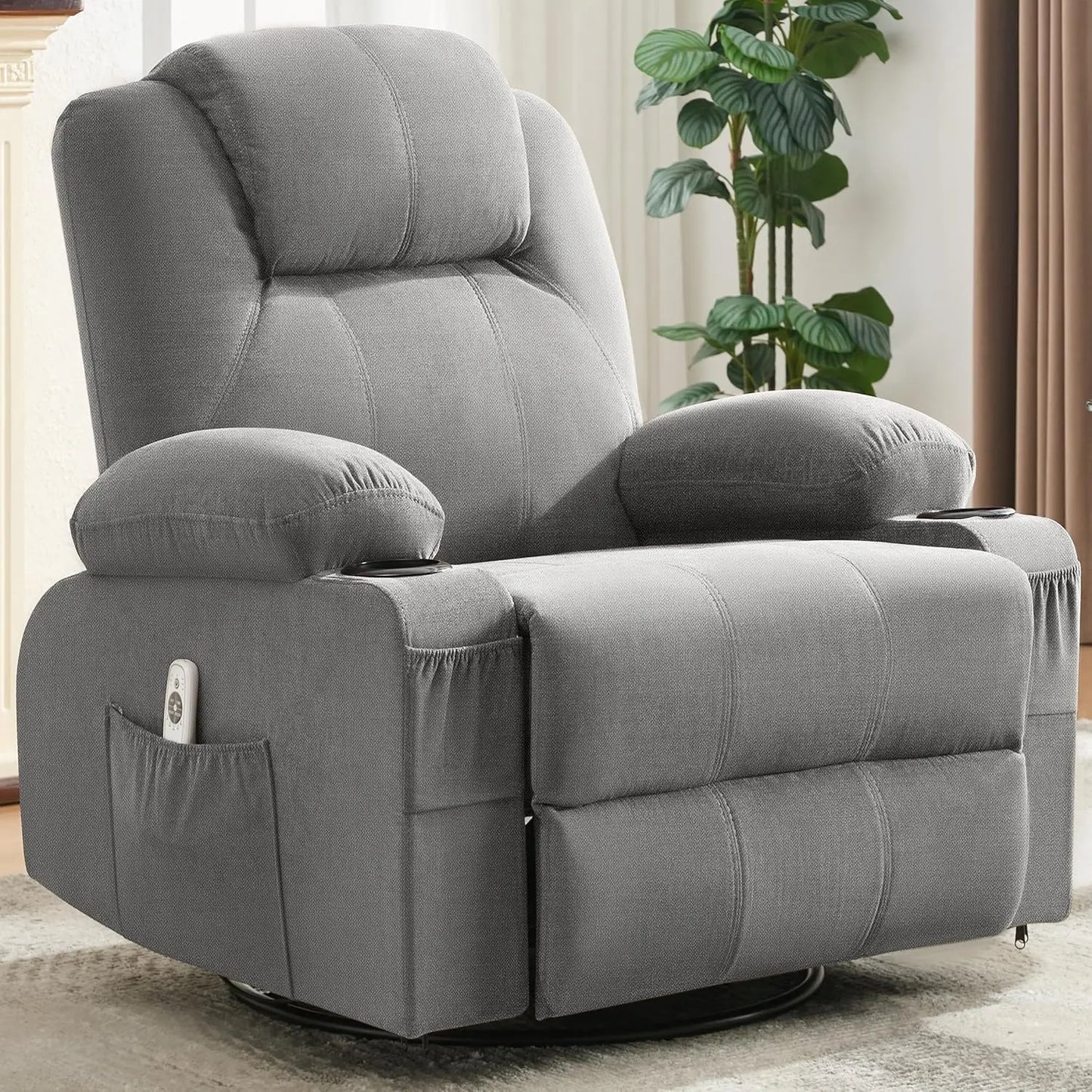 XMSJ Swivel Rocker Recliner Chair With Heat And Massage USB