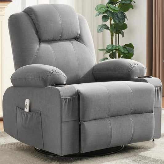 XMSJ Swivel Rocker Recliner Chair With Heat And Massage USB
