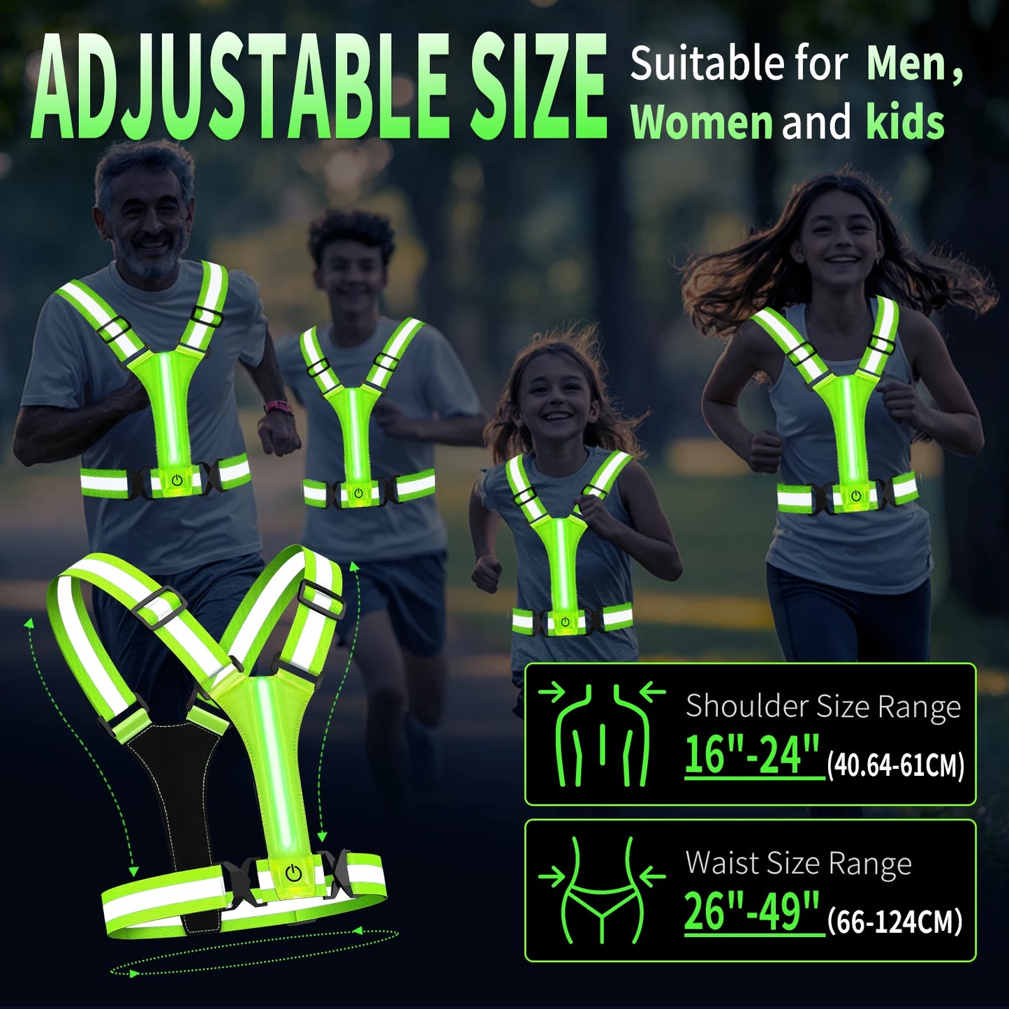 Adjustable Reflective Security Vests High Visibility Rechargeable Running Gear for Outdoor Night Runners and Cyclists