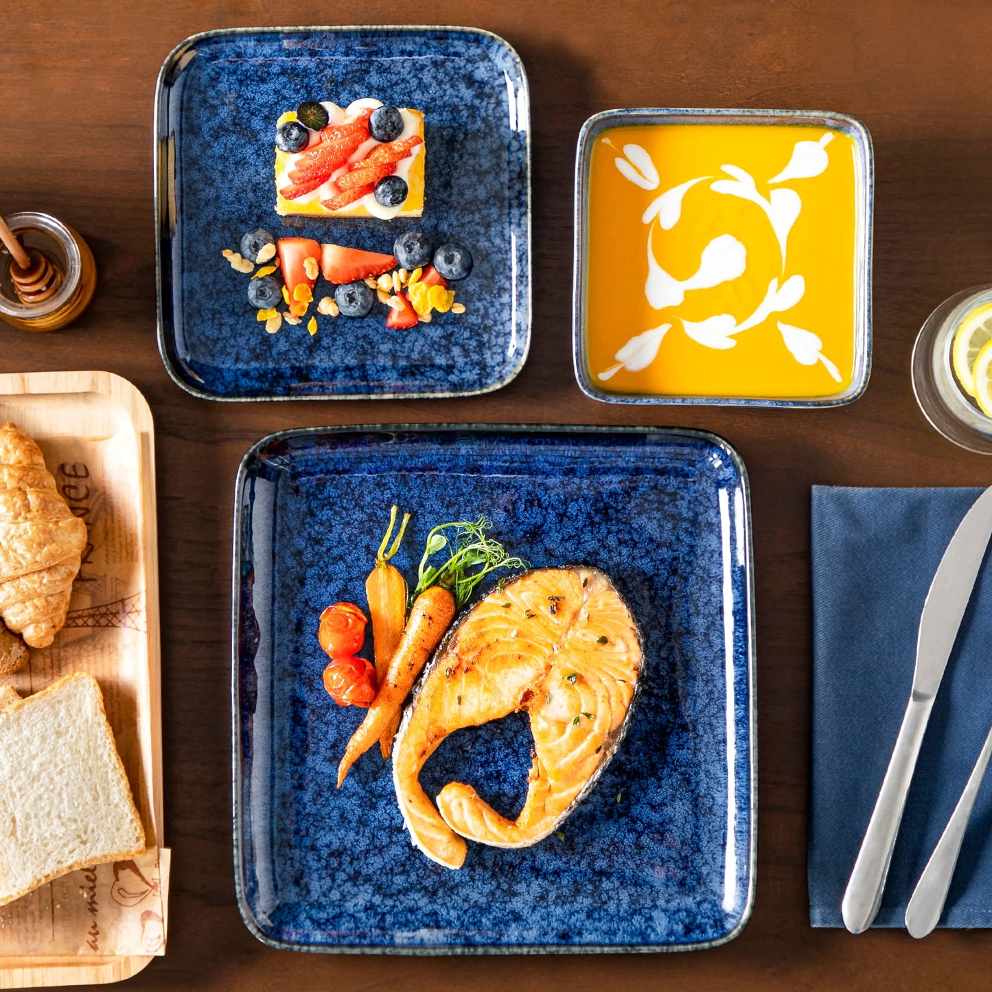 Vancasso Ceramic Dinner Set With Blue Reactive Glaze